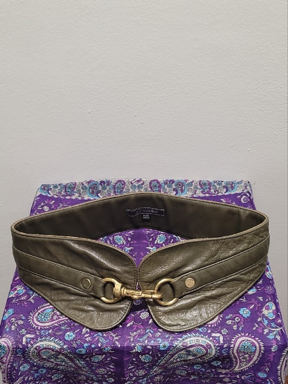 JJ Winters Women’s Unique Olive Green Leather Belt with Gold Horsebit Hardware